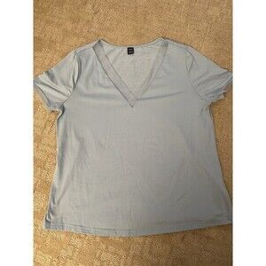 SHEIN Top In Light Blue,‎ Lace on V Neck Size Large
